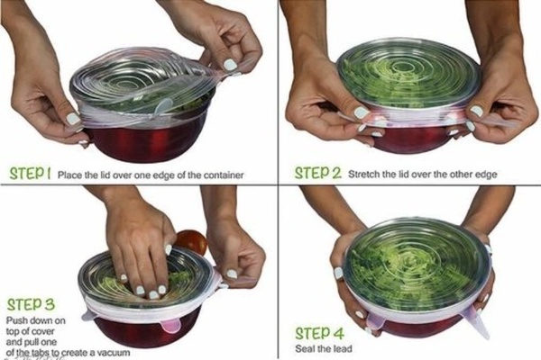 6Pcs Silicone Stretch Preserve Pot Bowl Fruit Lid for Fridge Microwave Food Container Cover - Pnk